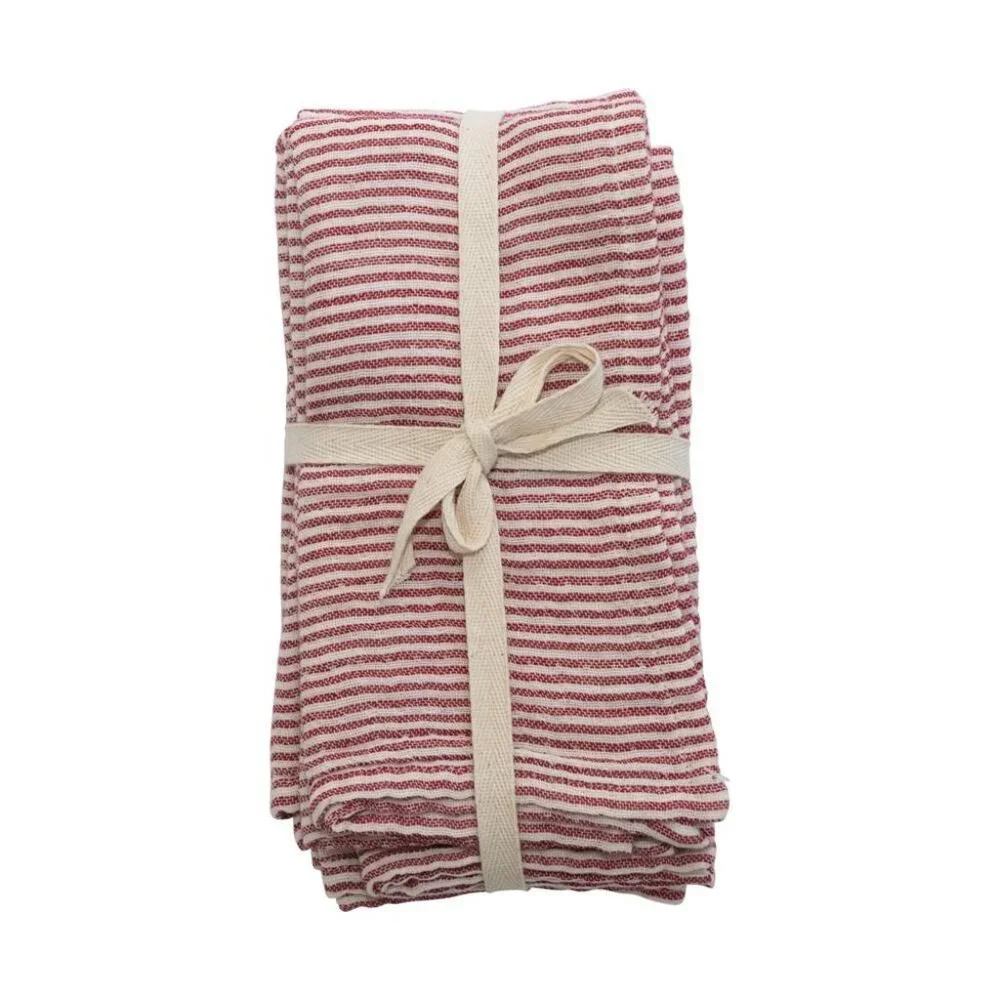Creative Co-Op Red & White Ticking Stripe Napkins/NWT/Set of 4